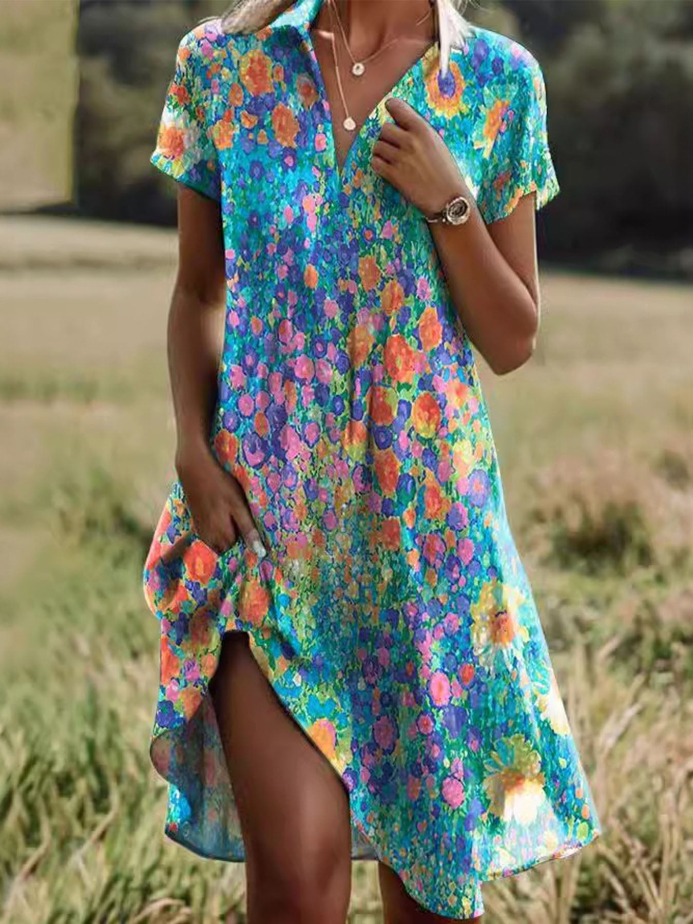 Lariful Short Sleeve Printed Dress