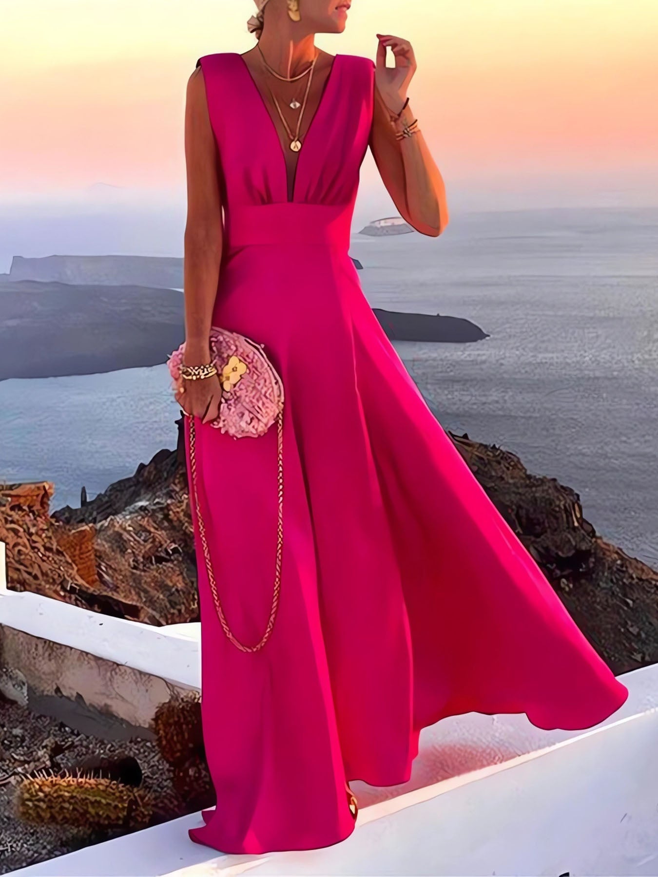 Lariful Solid Color Mid-waist Dress