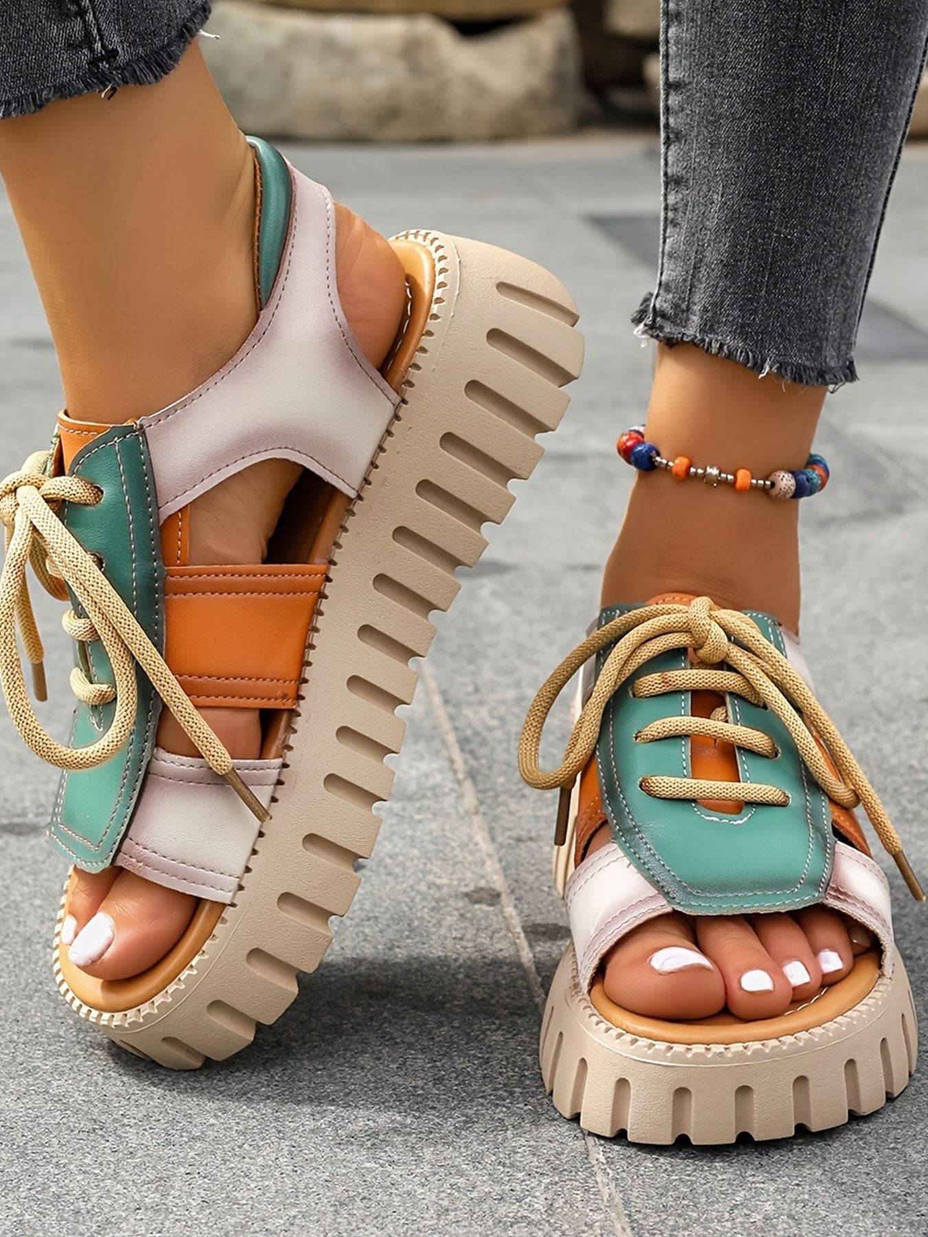 Cutout Platform Roman Sandals