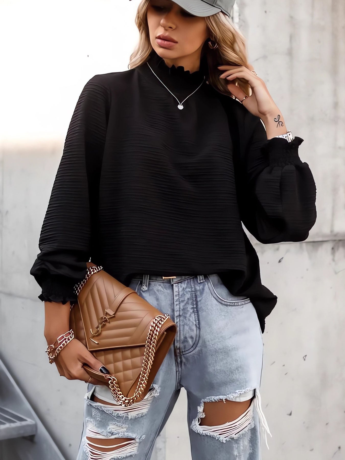 Lariful Turtle Neck Black Shirt