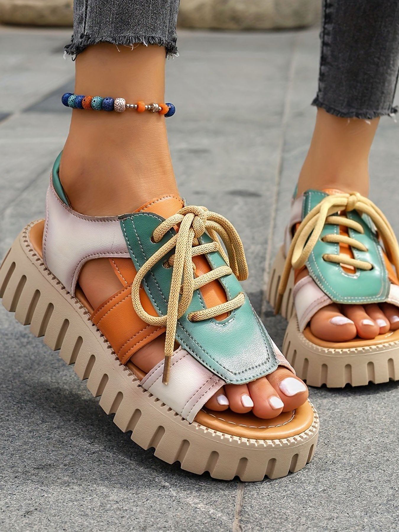 Cutout Platform Roman Sandals