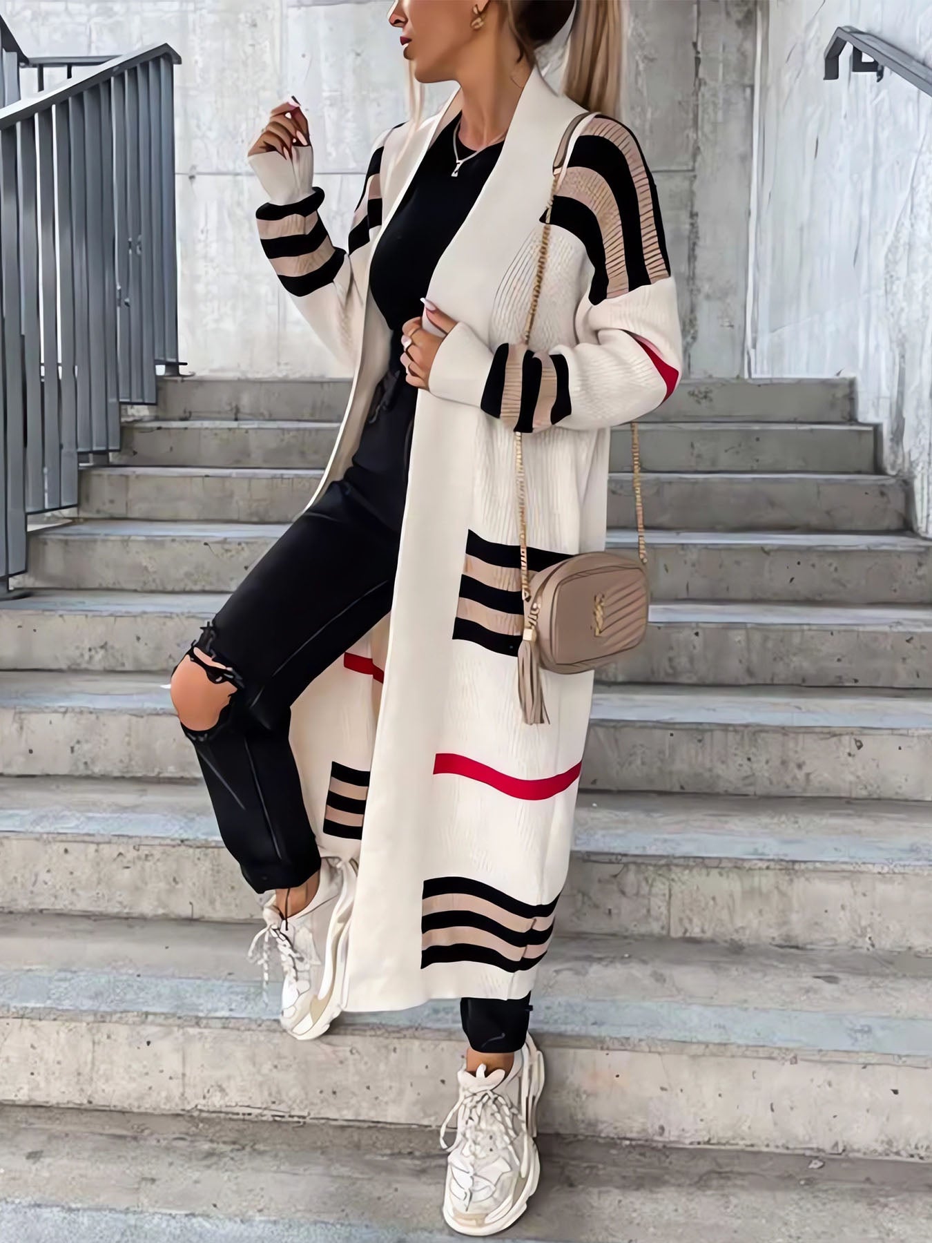 Lariful Long Striped Knit Cardigan