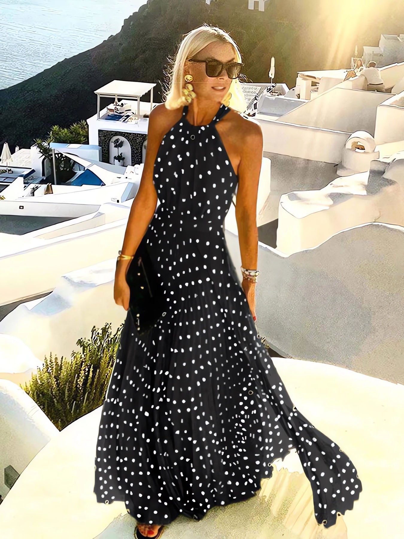 Lariful Polka Dot Pleated Dress