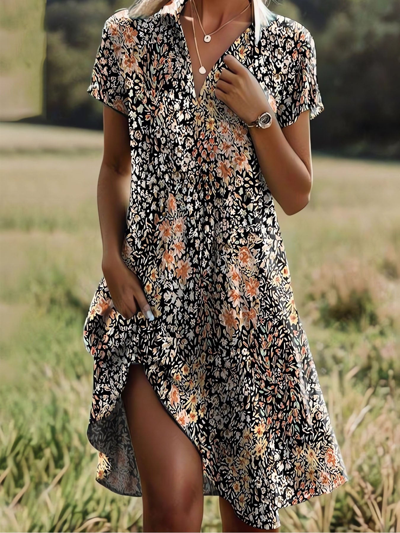 Lariful Short Sleeve Floral Dress