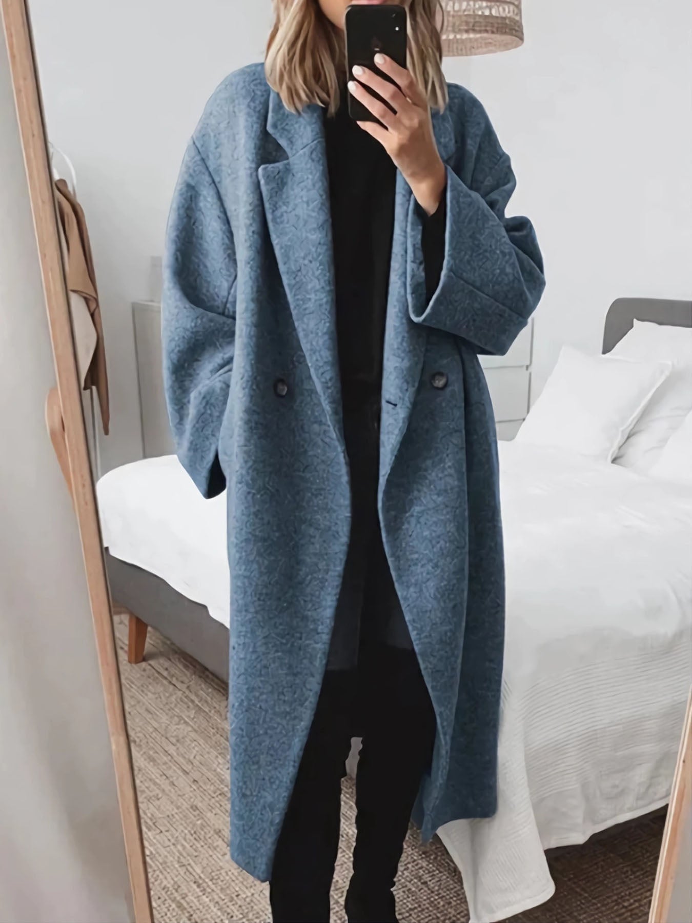 Lariful Trench Blue Long Coat