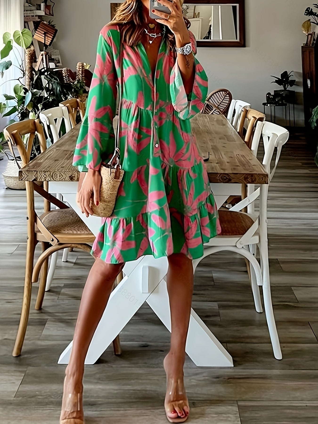 Lariful Leaves Print Dress