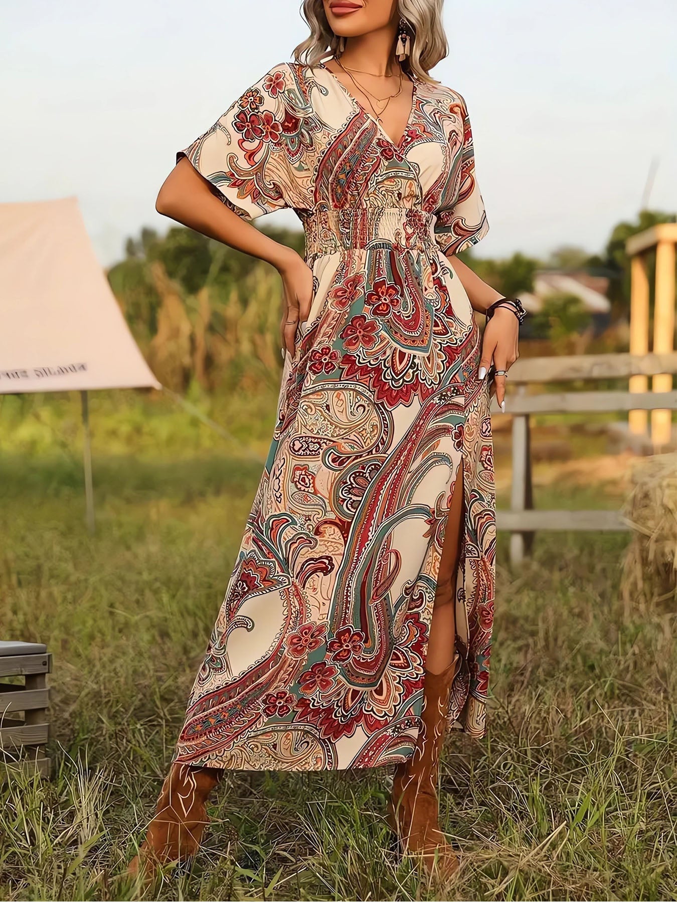 Lariful Boho Slit Printed Dress