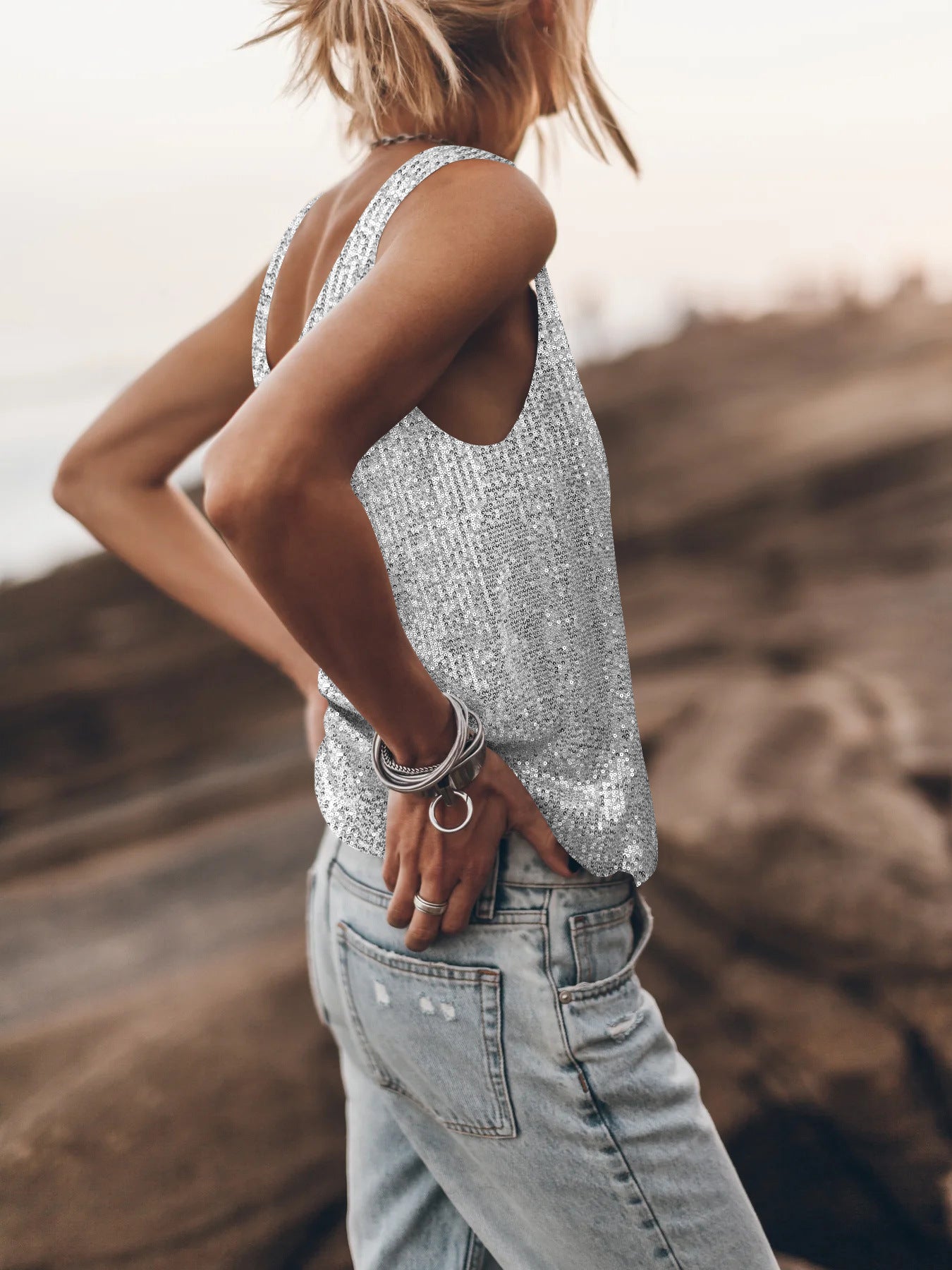 Lariful Stylish Sexy Sequin Vest